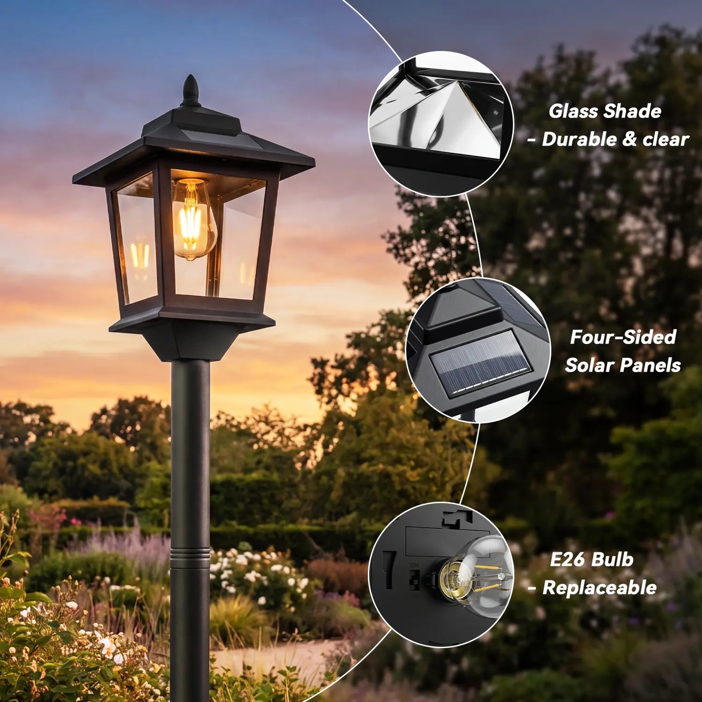 Aluminum Solar Lamp Post Light 2 Pcs Warm White Solar Powered OutdoorDecor for Garden Pathway